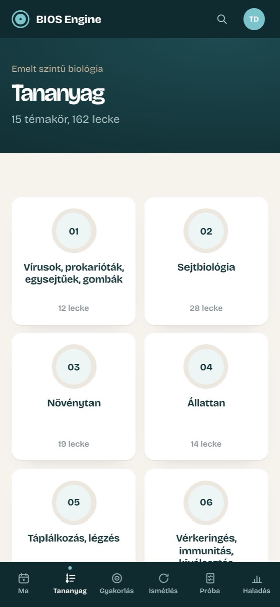 A tananyag: 15 témakör kártyákon